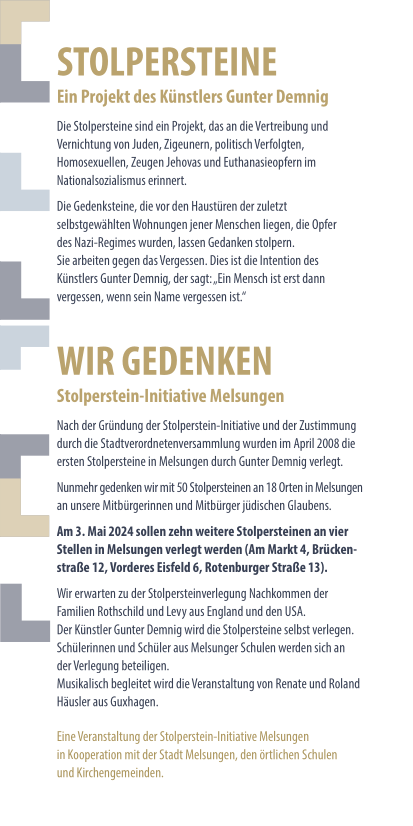 Flyer Stolpersteinverlegung Melsungen 2024