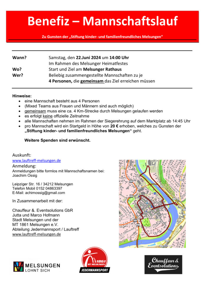 Ausschreibung Benefiz-Mannschaftslauf 2024